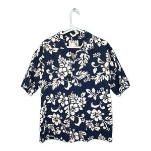 KY'S Made in Hawaii Blue Hawaiian Floral Button-Up Shirt XL